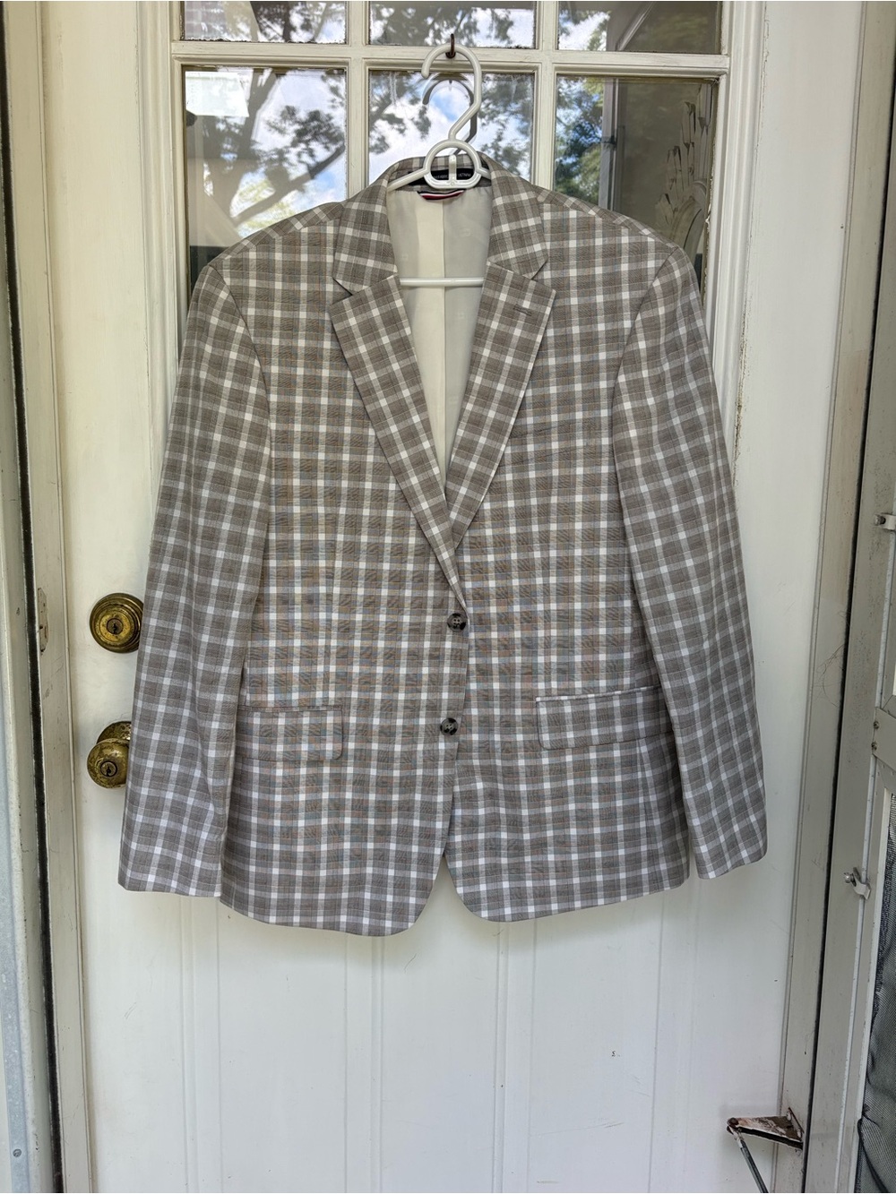 Tommy Hilfiger Beige and White Plaid Sport Coat